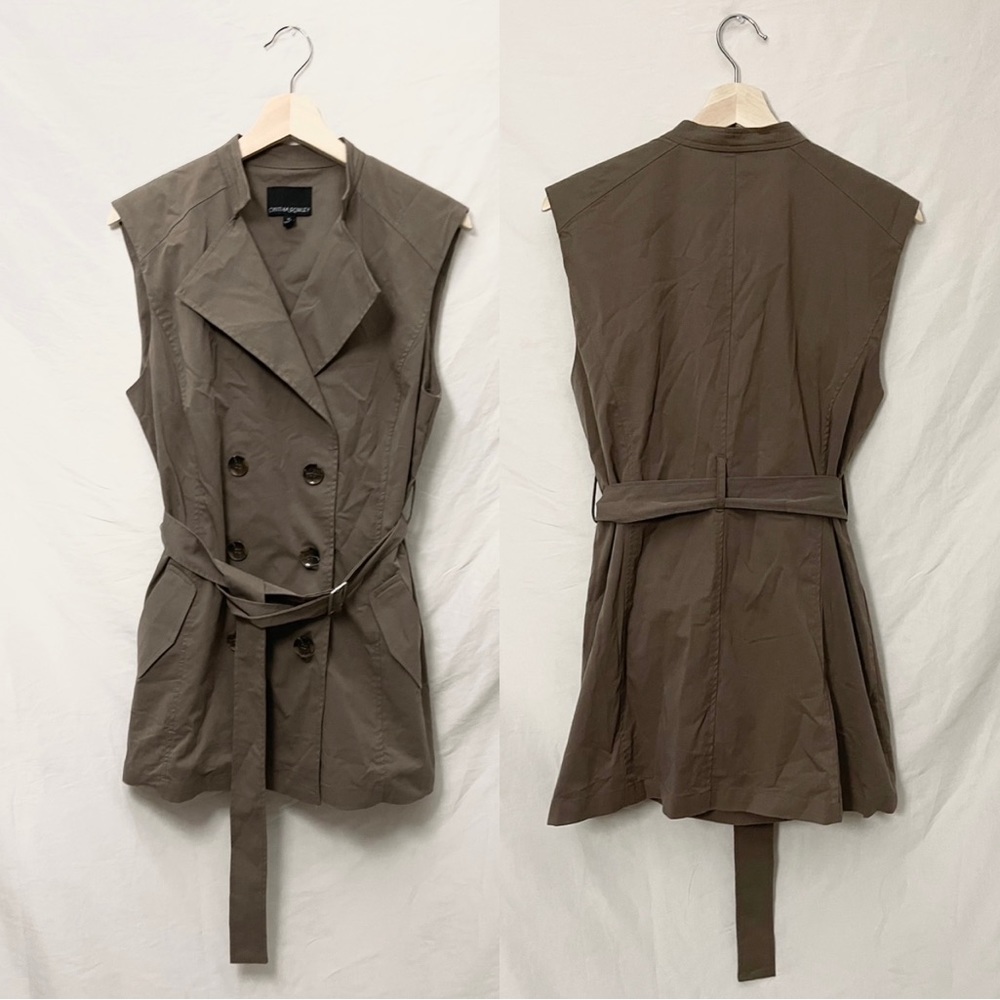 🔆 CYNTHIA ROWLEY brown trench sleeveless vest with waist belt